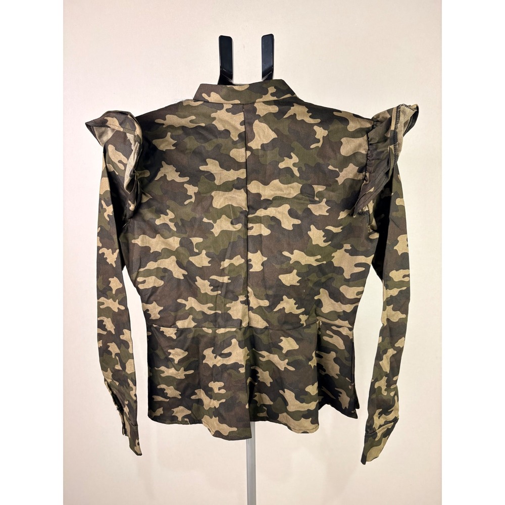 Unique Casual Camo Stretch Zip Up Jacket‎ Green Brown Woodland Camouflage Large